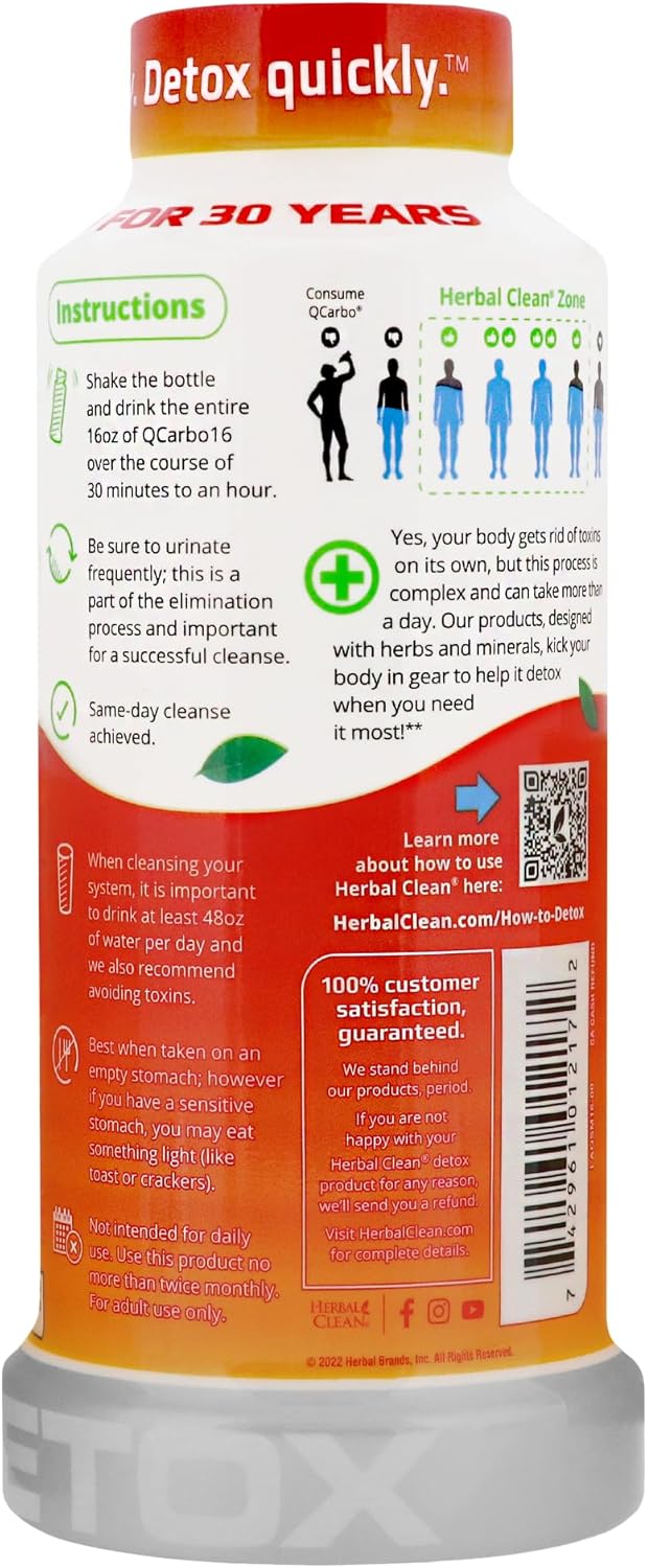 Detoxify Same-Day Herbal Clean QCarbo16 Drink, Strawberry Mango Flavor, 16 fl oz