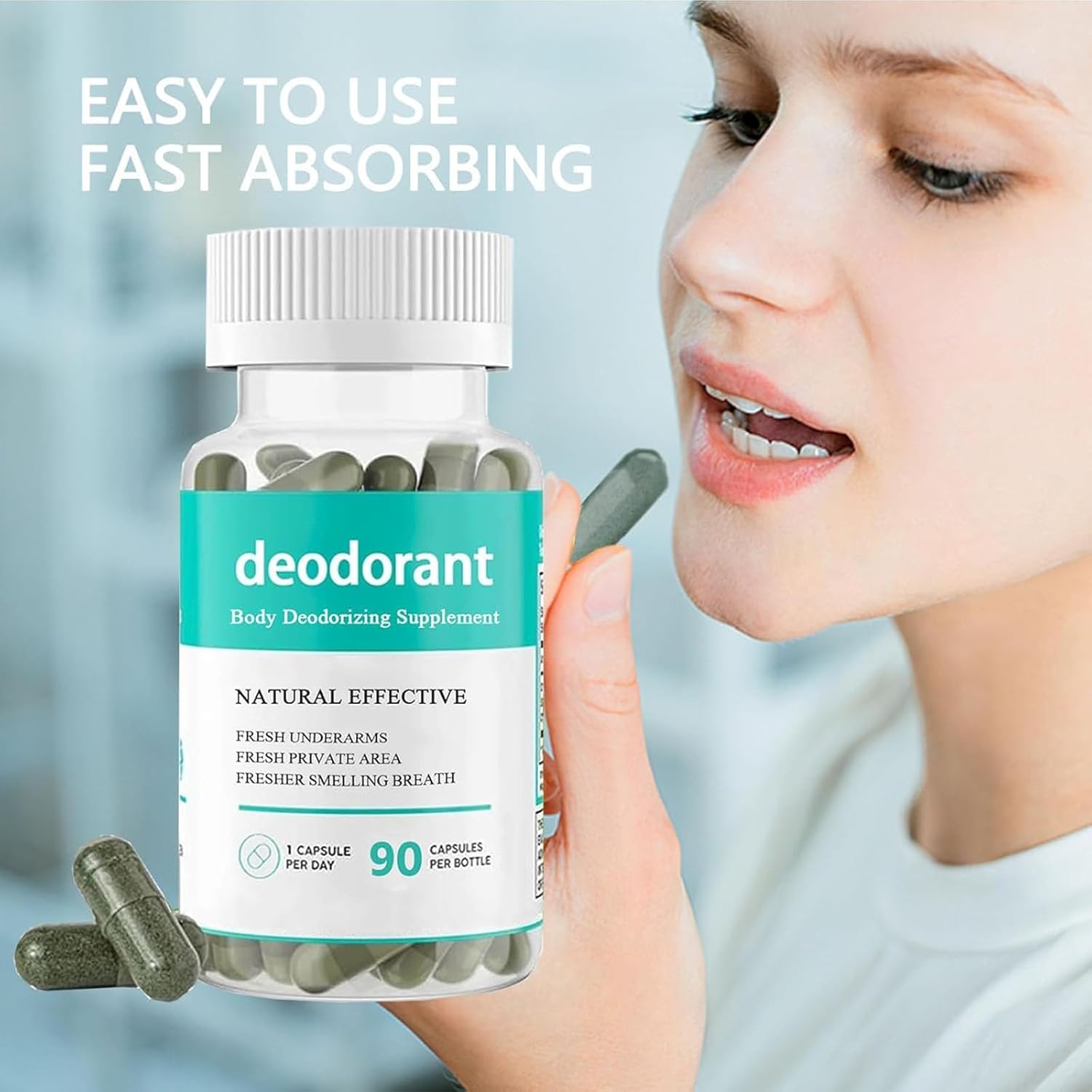 Detoxifying Body Deodorant Capsules for Gut Health, Skin Support - 90 Capsules