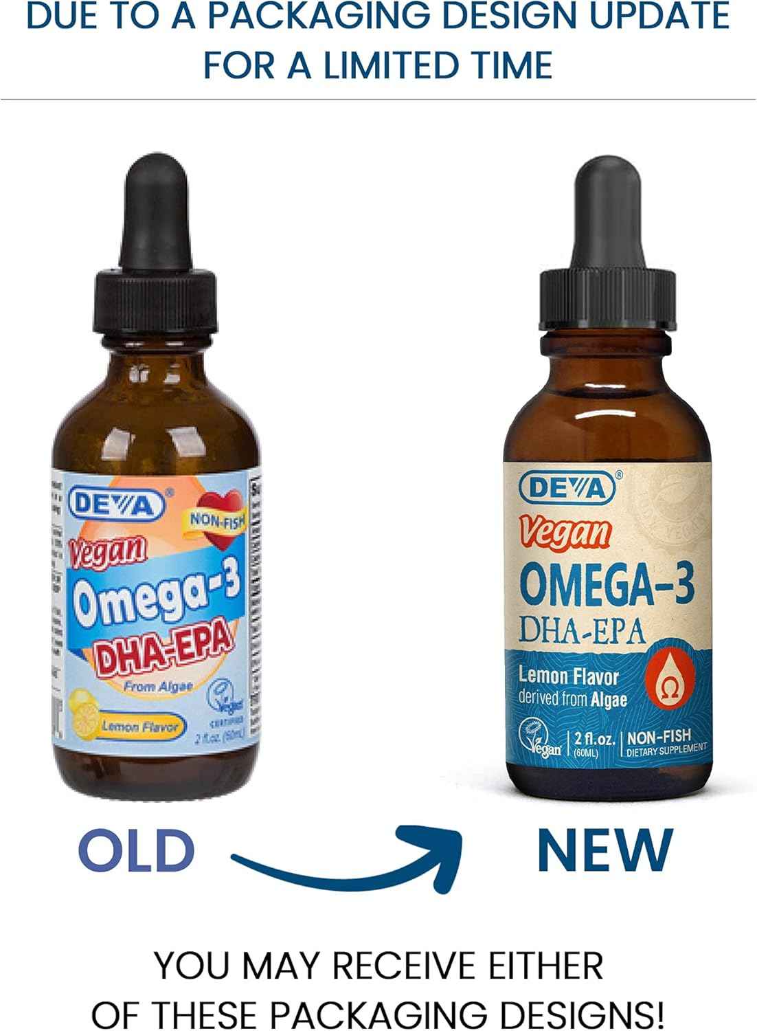 DEVA Vegan Omega-3 Liquid DHA - EPA, Non Fish from Algae, Lemon Flavor, 2 Ounce