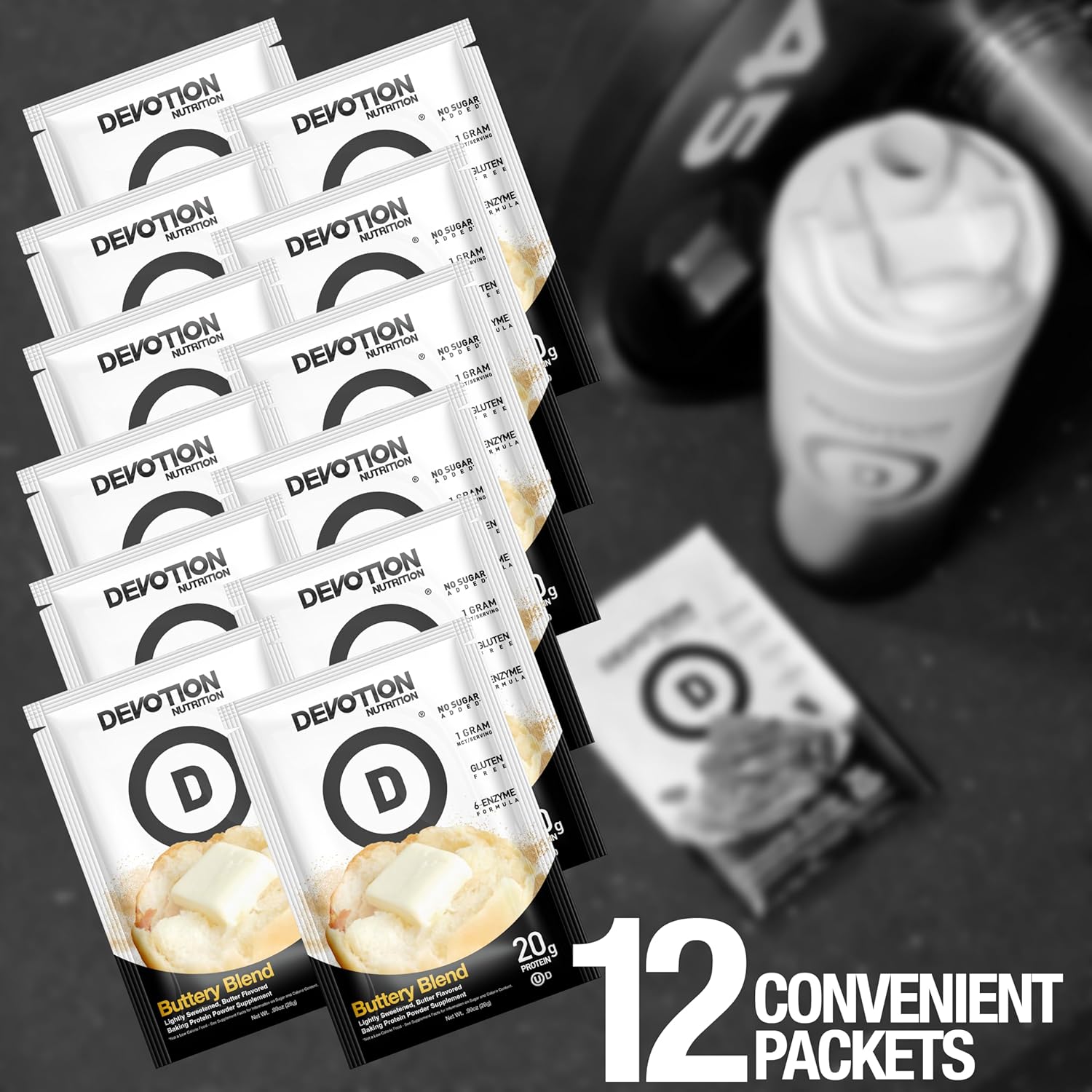 Devotion Nutrition Buttery Blend Protein Powder Packets - Gluten Free, Keto Friendly, No Added Sugars - 1g MCT, 20g Whey & Micellar Protein