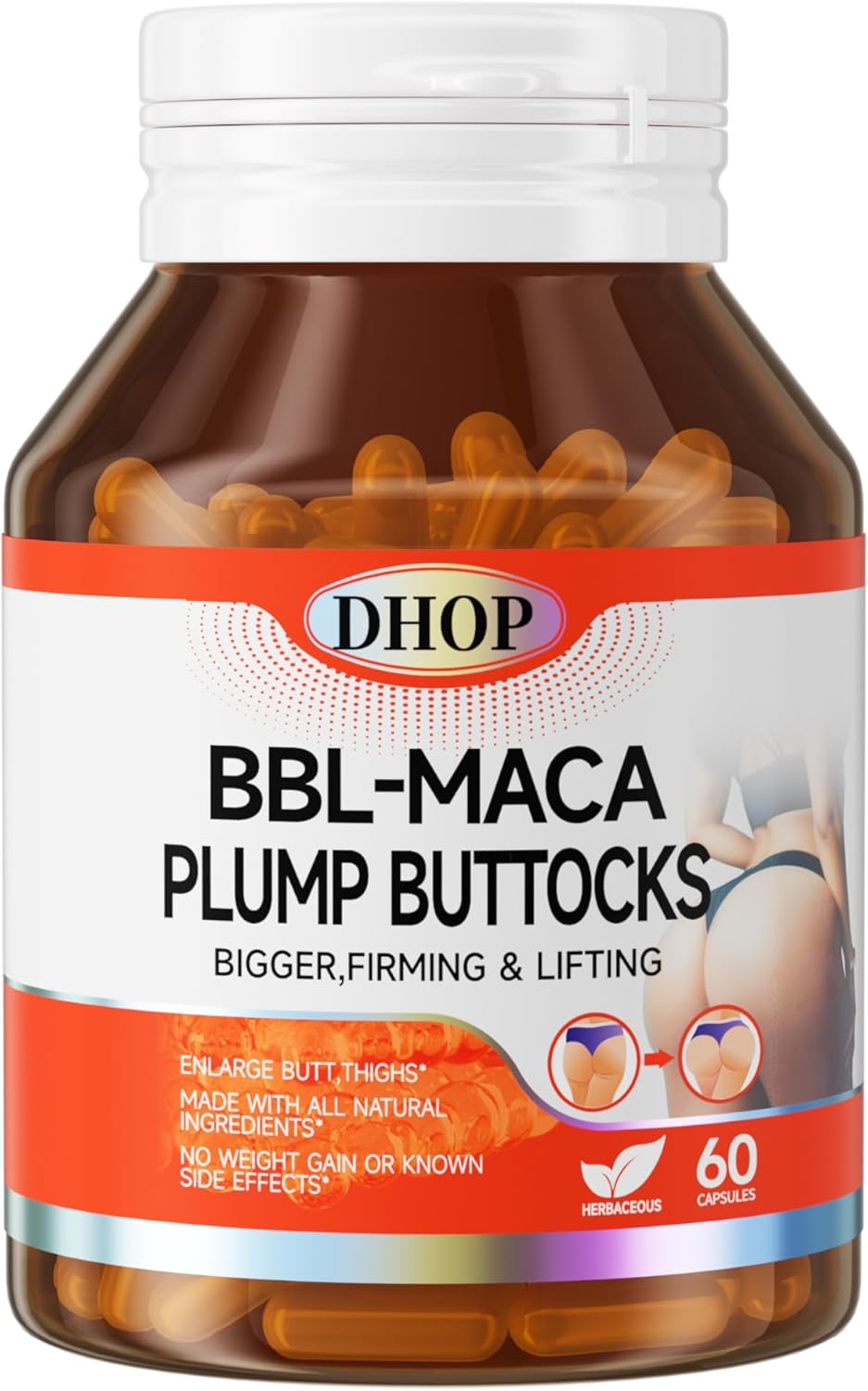 DHOP Butt Booster Pills with Buttocks Herbal Supplements - Plump HIPS Enhancement for a Firm and Seductive Big Booty - Includes Black Maca Root - 60 Tablets
