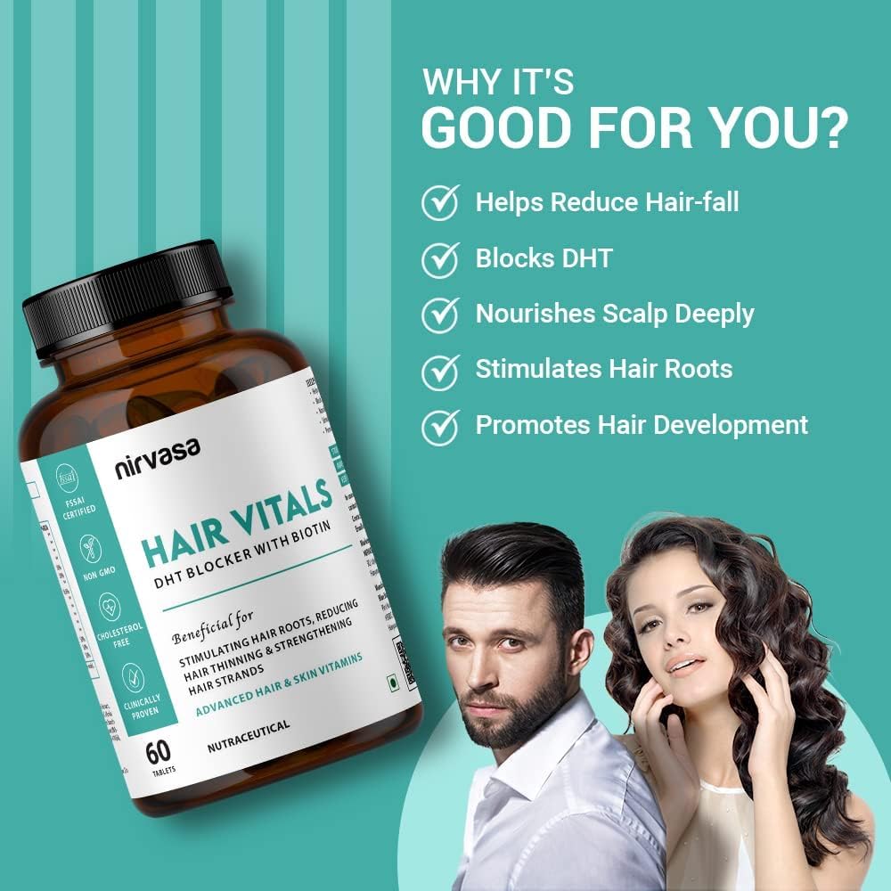 DHT Blocker Hair Supplement with Biotin & Beta-Sitosterol for Men & Women - 60 Tablets
