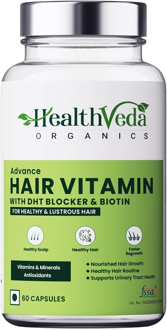 DHT Blocker Hair Vitamin with Biotin for Hair Growth & Fall Control - 60 Veg Capsules for Men & Women