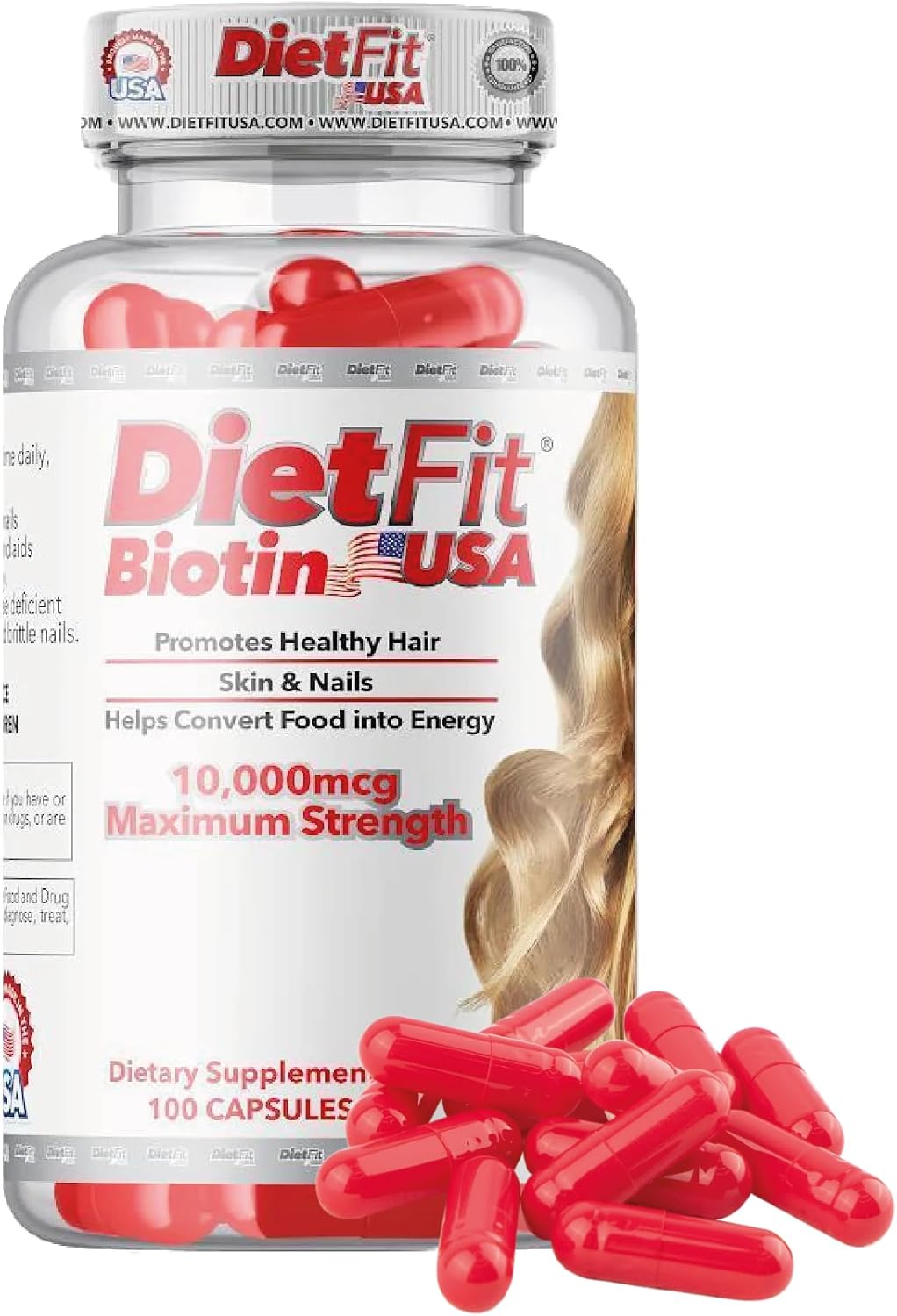 Dietfit USA Biotin Capsules - Radiant Hair, Skin, & Nails Formula | Energizing Nutrient Blend | Advanced Beauty Support | Fitness Supplements