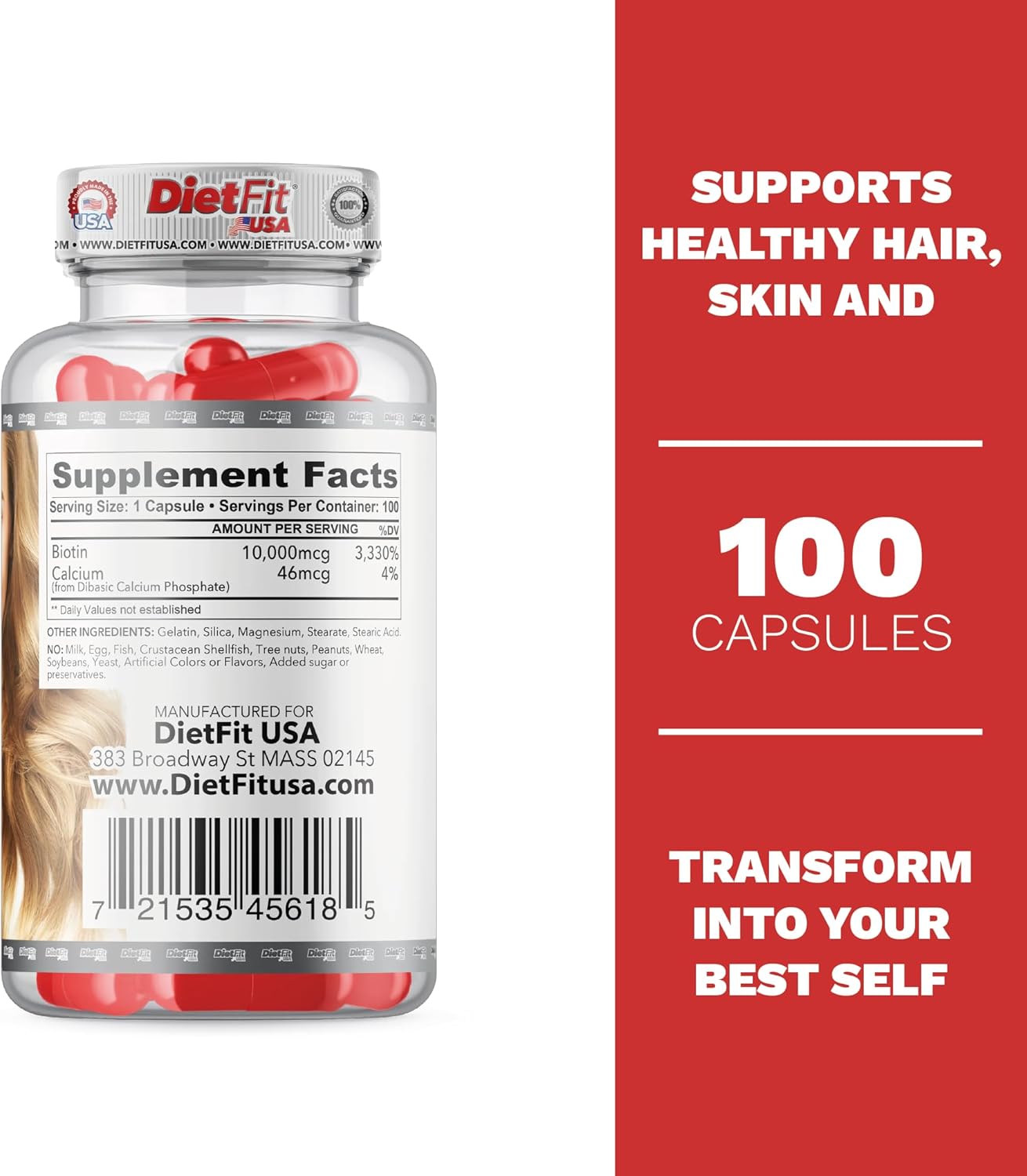Dietfit USA Biotin Capsules - Radiant Hair, Skin, & Nails Formula | Energizing Nutrient Blend | Advanced Beauty Support | Fitness Supplements
