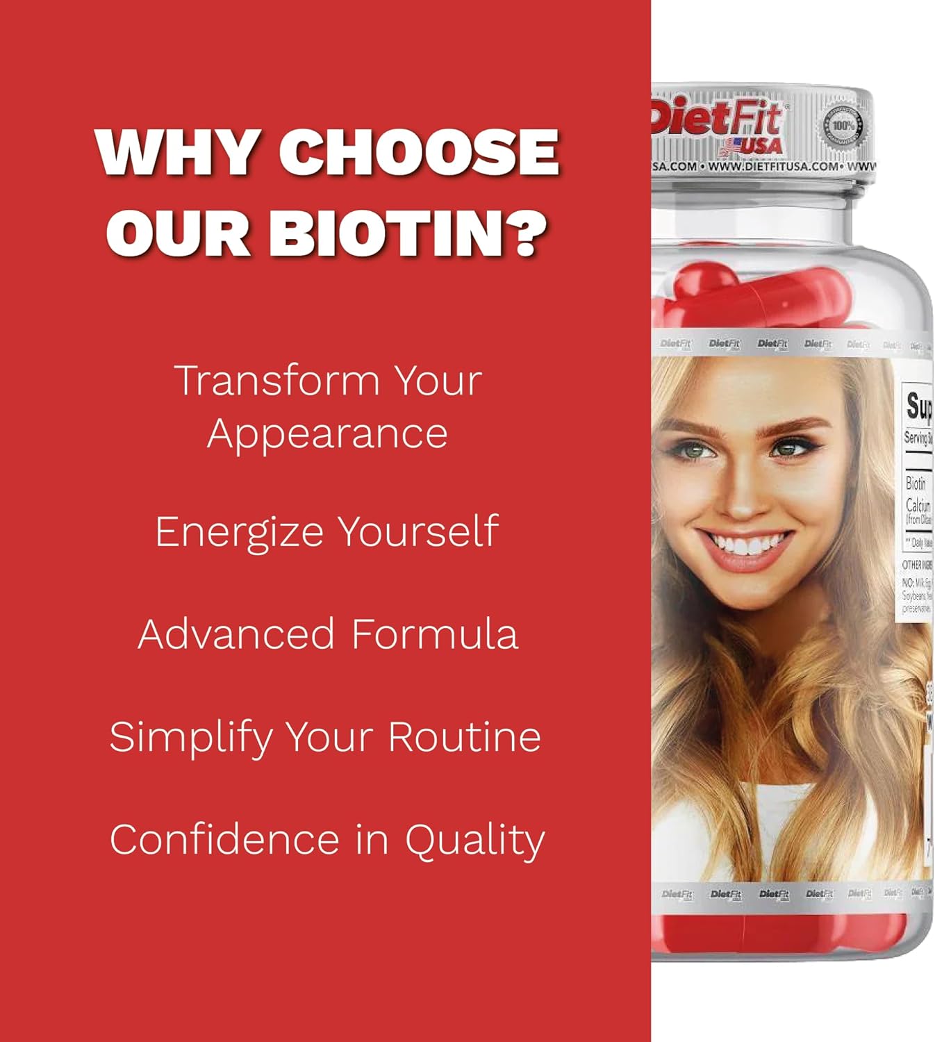Dietfit USA Biotin Capsules - Radiant Hair, Skin, & Nails Formula | Energizing Nutrient Blend | Advanced Beauty Support | Fitness Supplements