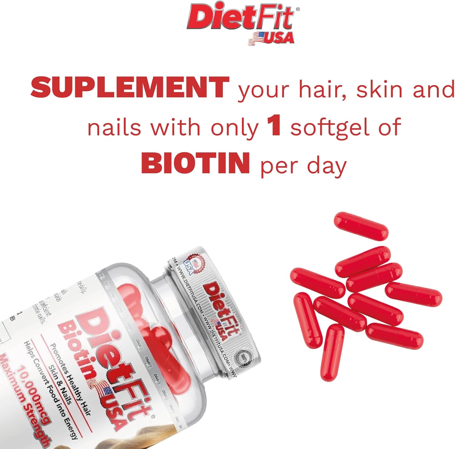 Dietfit USA Biotin Capsules - Radiant Hair, Skin, & Nails Formula | Energizing Nutrient Blend | Advanced Beauty Support | Fitness Supplements