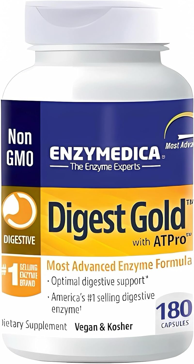 Digest Gold + ATPro Enzyme Supplement - Maximum Strength Digestive Enzymes for Large Meals - Reduces Bloating & Discomfort - 180 Capsules