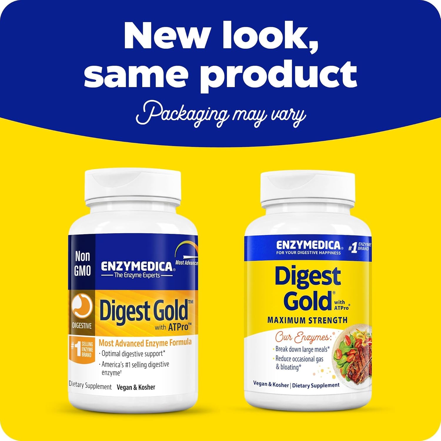 Digest Gold + ATPro Enzyme Supplement - Maximum Strength Digestive Enzymes for Large Meals - Reduces Bloating & Discomfort - 180 Capsules