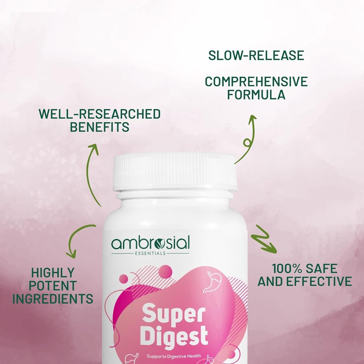 Digestive Enzyme Supplements with Betaine HCL, Pepsin, Ox-Bile, Pancreatin & L-Glutamic Acid - 60 Capsules for Gut Health