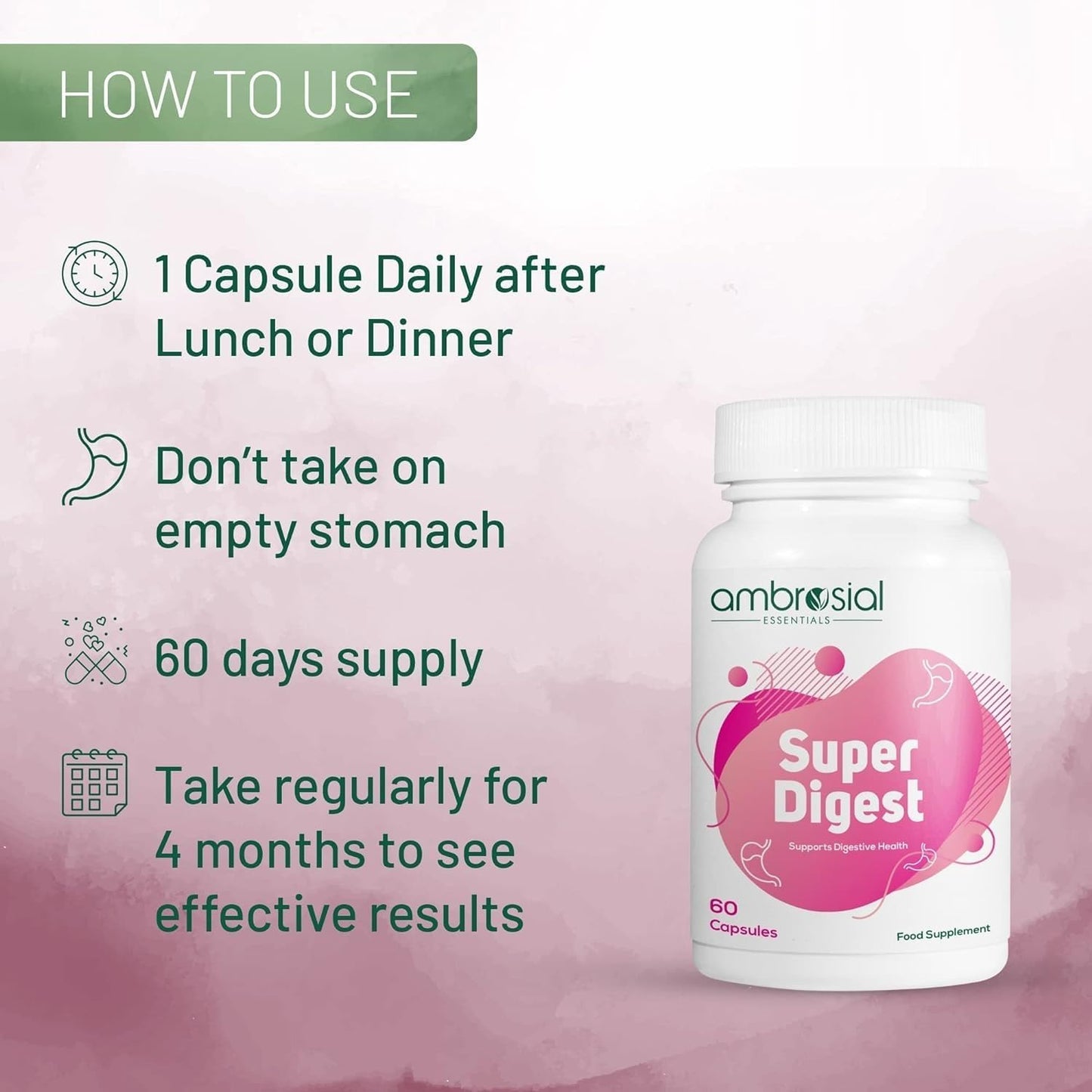 Digestive Enzyme Supplements with Betaine HCL, Pepsin, Ox-Bile, Pancreatin & L-Glutamic Acid - 60 Capsules for Gut Health