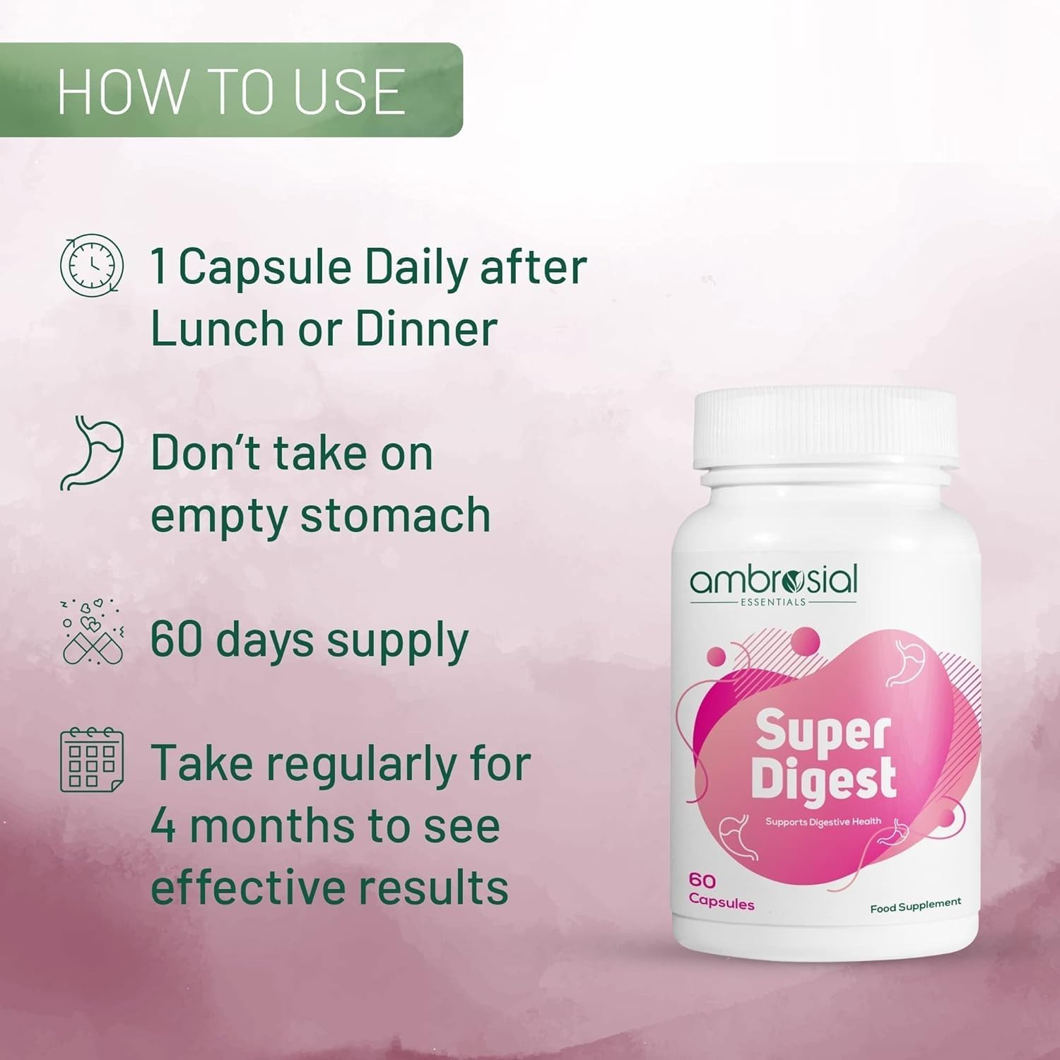 Digestive Enzyme Supplements with Betaine HCL, Pepsin, Ox-Bile, Pancreatin & L-Glutamic Acid - 60 Capsules for Gut Health