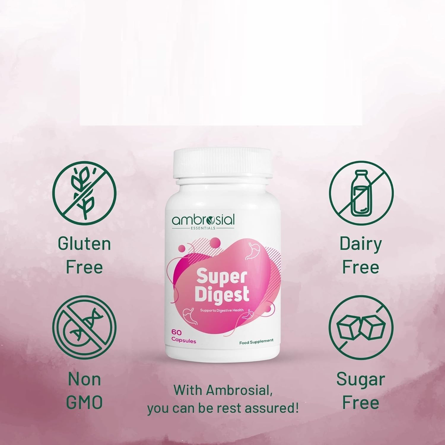 Digestive Enzyme Supplements with Betaine HCL, Pepsin, Ox-Bile, Pancreatin & L-Glutamic Acid - 60 Capsules for Gut Health