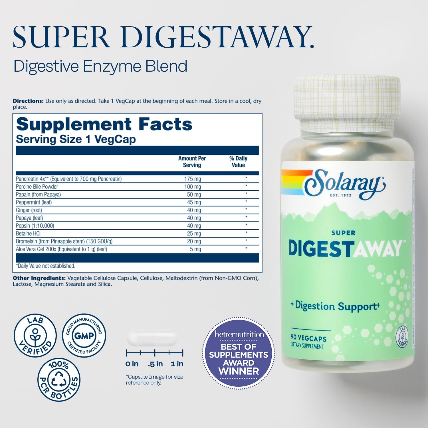 Digestive Enzymes Bundle for Digestion and Nutrient Absorption Support - Alpha Galactosidase, Papain, Ginger, Pepsin, Betaine HCl, Aloe Vera - 60/90ct
