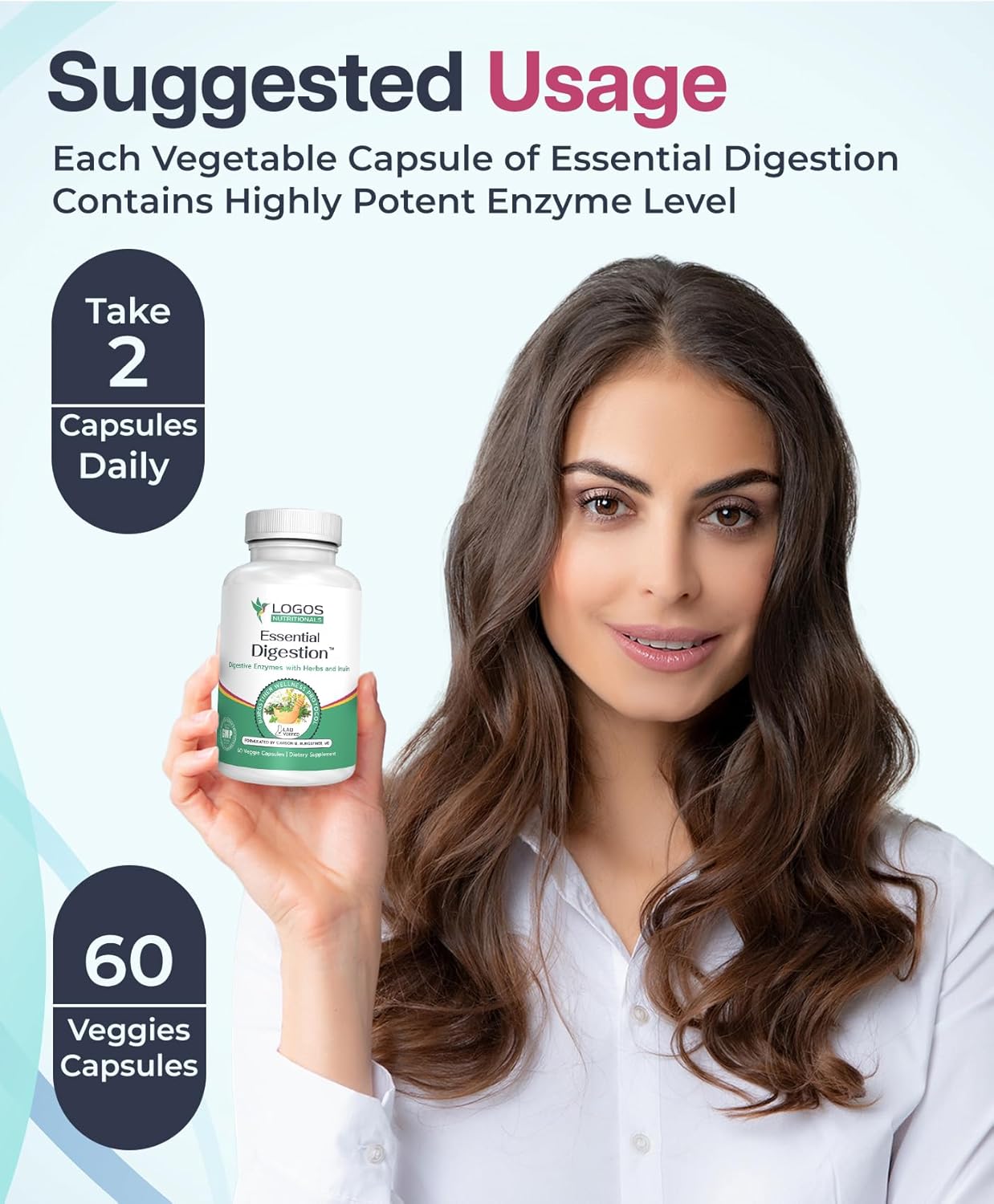 Digestive Enzymes for Gut Health - Logos Nutritionals Essential Digestion 90 Veggie Caps - Relieve Digestive Issues in Men and Women