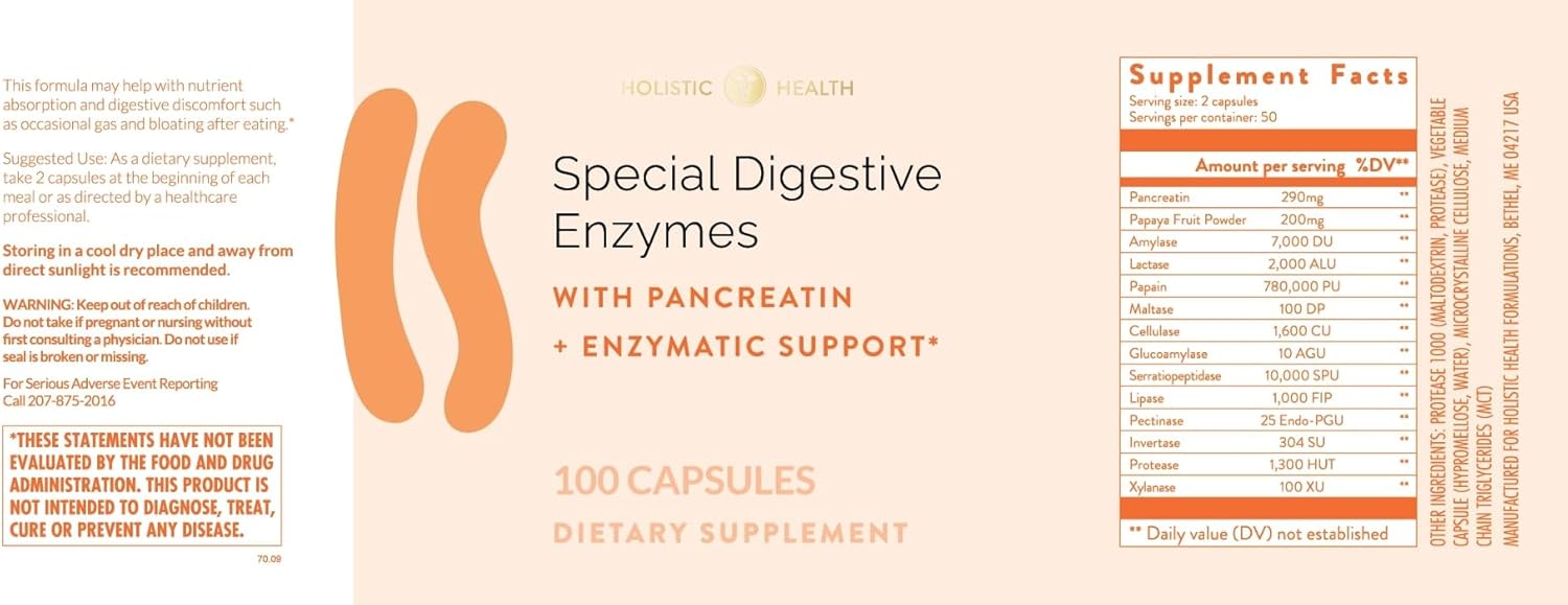 Digestive Enzymes Supplement for Holistic Health - 100 Capsules
