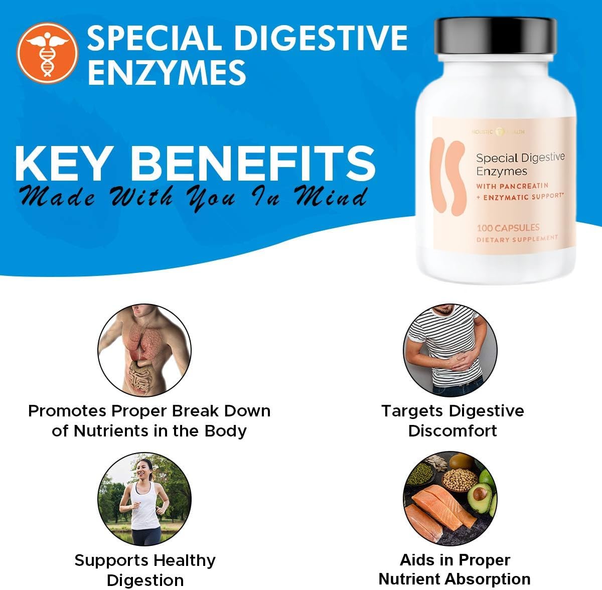 Digestive Enzymes Supplement for Holistic Health - 100 Capsules