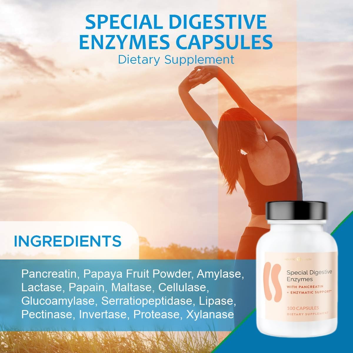 Digestive Enzymes Supplement for Holistic Health - 100 Capsules