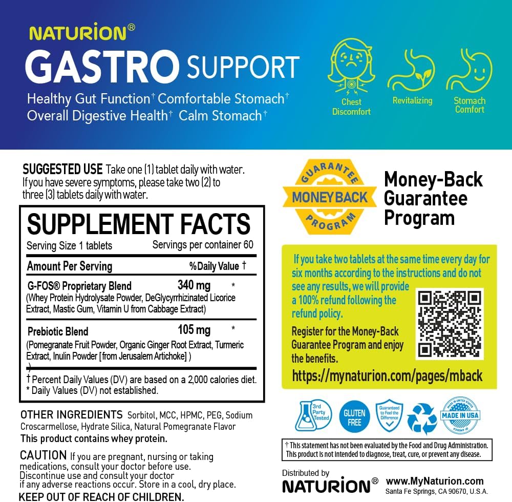 Digestive Health Supplement with G-FOS Blend, Organic Ginger Root, Licorice Extract, Mastic Gum & Pomegranate - Supports Digestive Comfort & Gut Balance - 60 Tablets