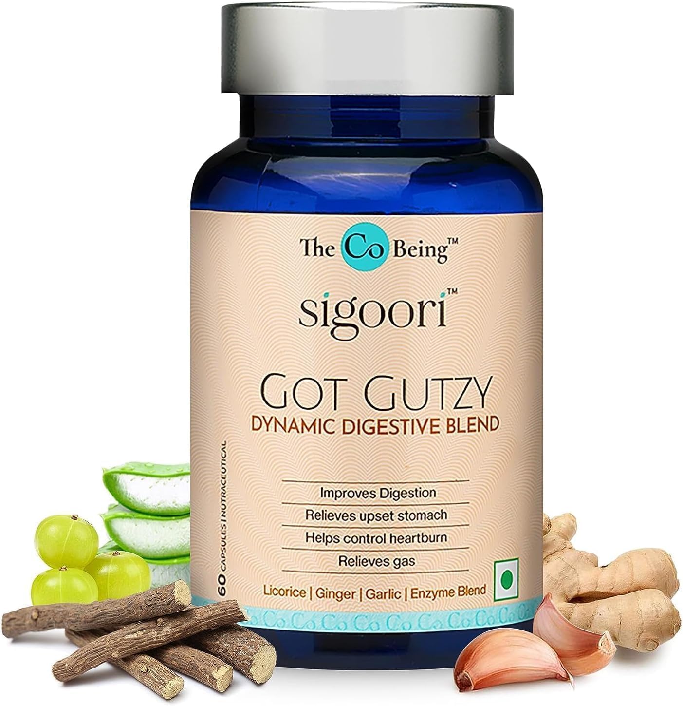 Digestive Health Supplements for Men and Women with Turmeric, Ginger, Licorice, Aloe Vera - 60 Capsules for Acidity, Constipation, Nausea