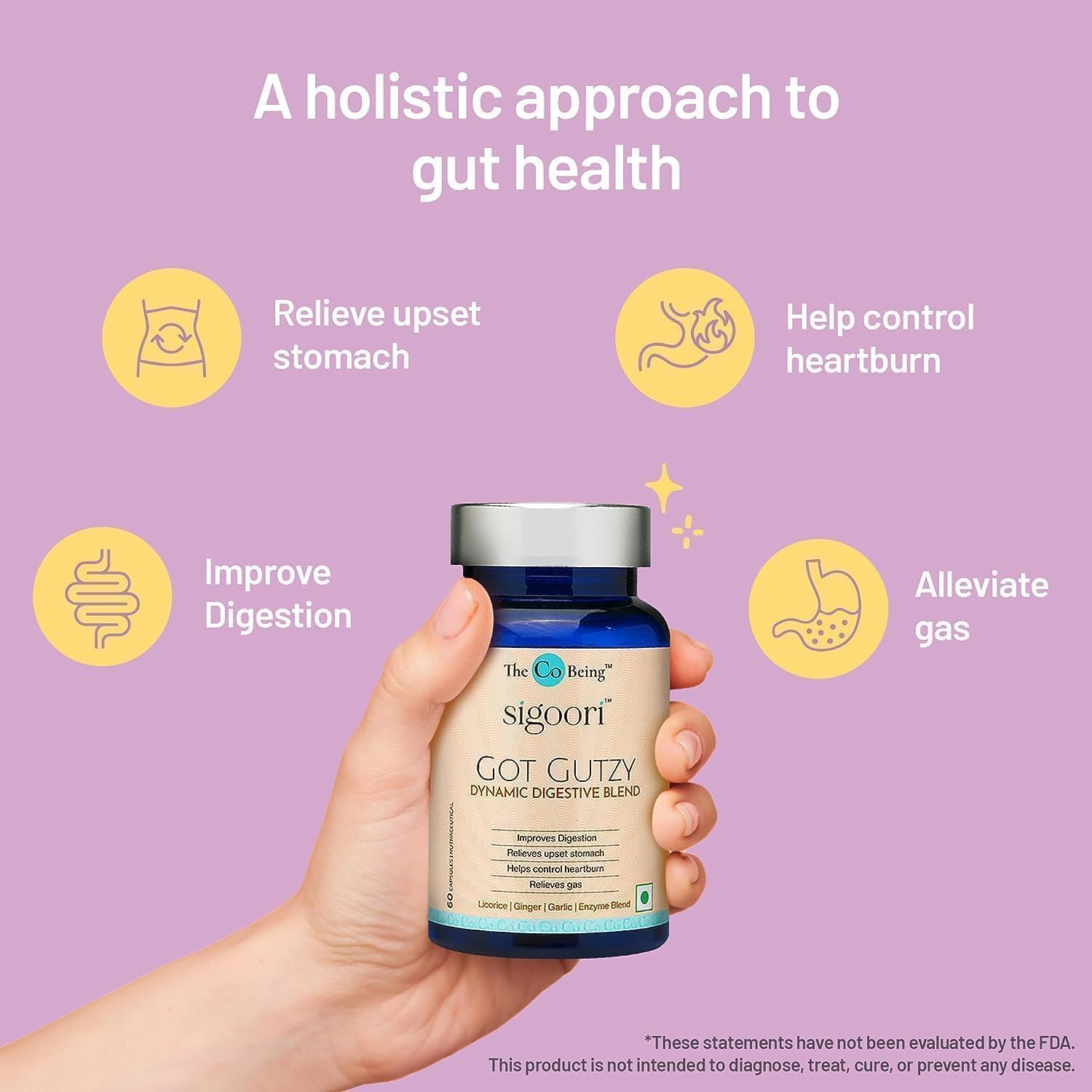 Digestive Health Supplements for Men and Women with Turmeric, Ginger, Licorice, Aloe Vera - 60 Capsules for Acidity, Constipation, Nausea