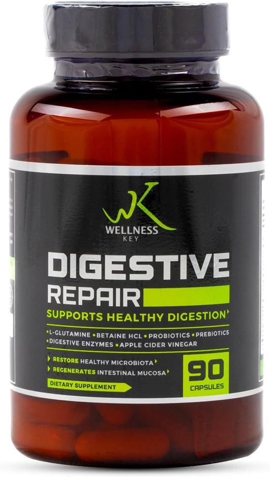 Digestive Repair Supplement with 7 Enzymes, 6 Probiotic Strains, 3 Billion CFUs - Improve Gut Health, No Bloating - Natural Ingredients - 90 Capsules