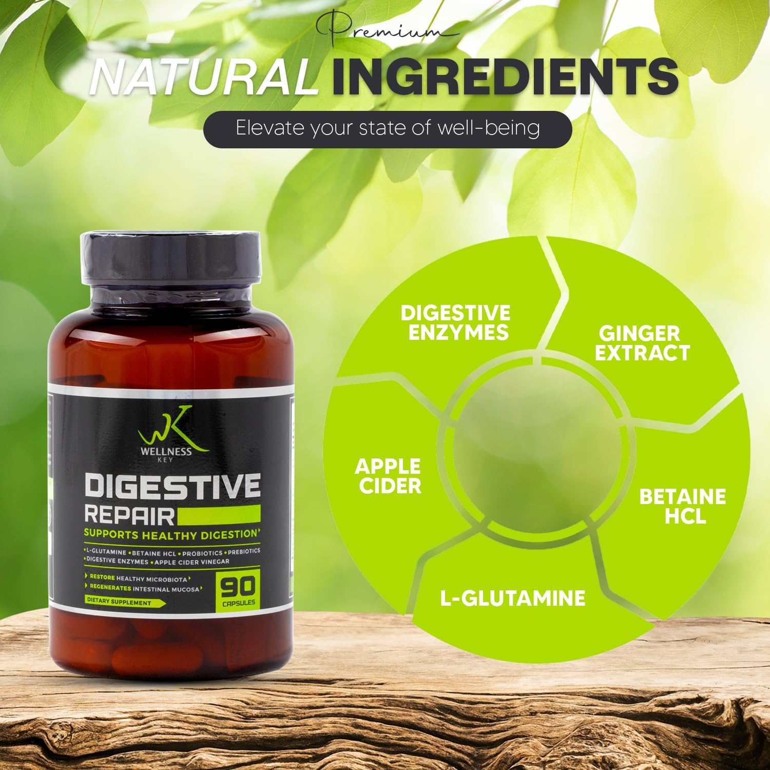 Digestive Repair Supplement with 7 Enzymes, 6 Probiotic Strains, 3 Billion CFUs - Improve Gut Health, No Bloating - Natural Ingredients - 90 Capsules