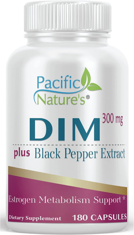 DIM 300mg Capsules with Black Pepper for Hormone Balance - 180 Count - Men & Women - Gluten-Free, Non-GMO - Pacific Nature's
