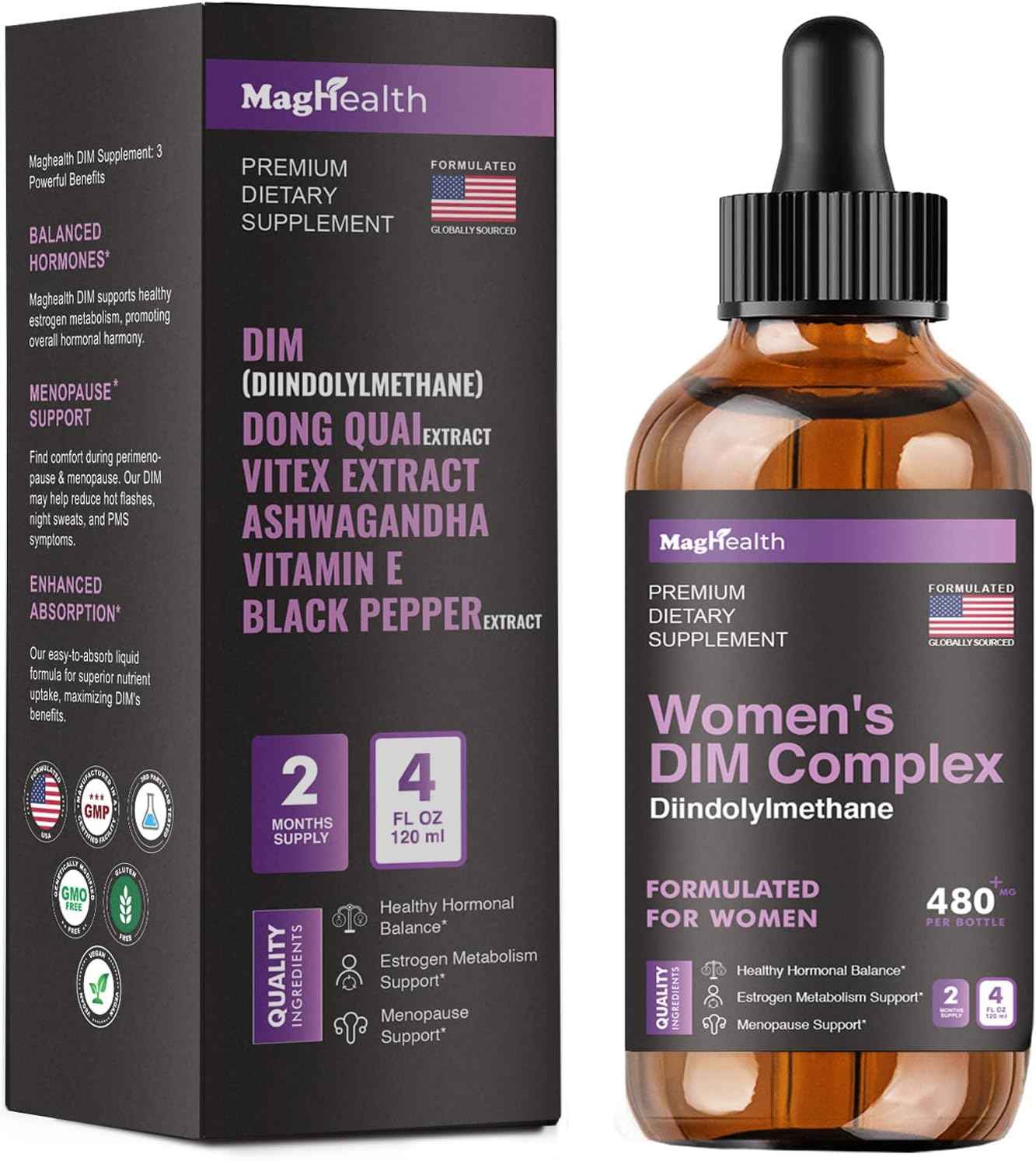 DIM Supplement | with Ashwagandha, Dong Quai, Vitex Extracts, 200mg Diindolylmethane - Hormone Balance, Menopause Supplements - PMS & Antioxidant Support - Women and Men | 60 Day Supply