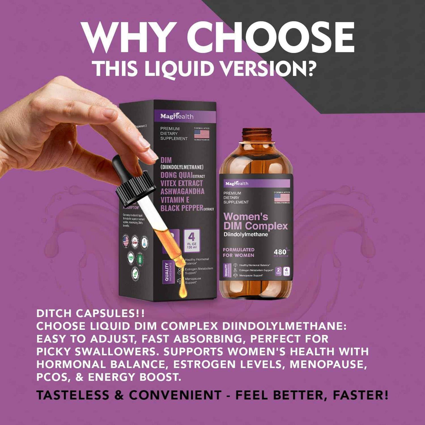 DIM Supplement | with Ashwagandha, Dong Quai, Vitex Extracts, 200mg Diindolylmethane - Hormone Balance, Menopause Supplements - PMS & Antioxidant Support - Women and Men | 60 Day Supply