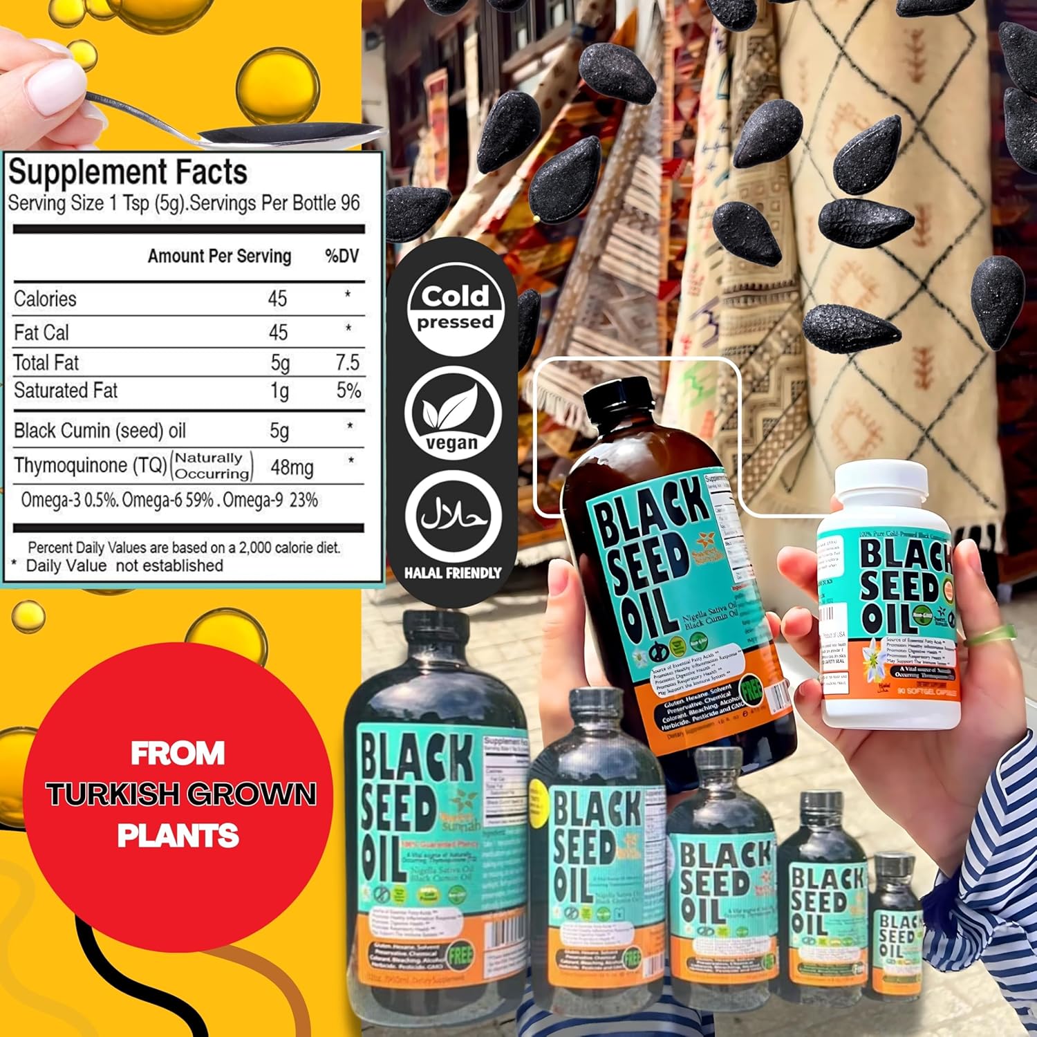 Discover Premium 16 oz Sugar-Free Black Seed Oil - Antioxidant Turkish Cumin Seed Oil - Cold Pressed for Immune Support - Vegan & Halal - Sweet Sunnah