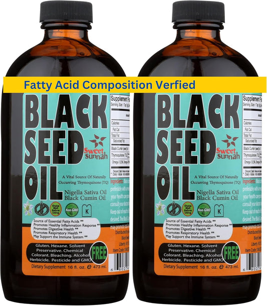 Discover the Power of Sweet Sunnah Black Seed Oil - 2 Pack of 16-Ounce Premium Turkish Black Seed Oil with 3x Thymoquinone - Cold-Pressed, Natural Antioxidant Source for Immunity and Energy Boost