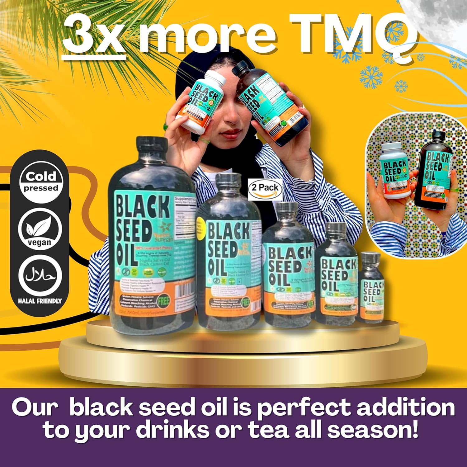 Discover the Power of Sweet Sunnah Black Seed Oil - 2 Pack of 16-Ounce Premium Turkish Black Seed Oil with 3x Thymoquinone - Cold-Pressed, Natural Antioxidant Source for Immunity and Energy Boost