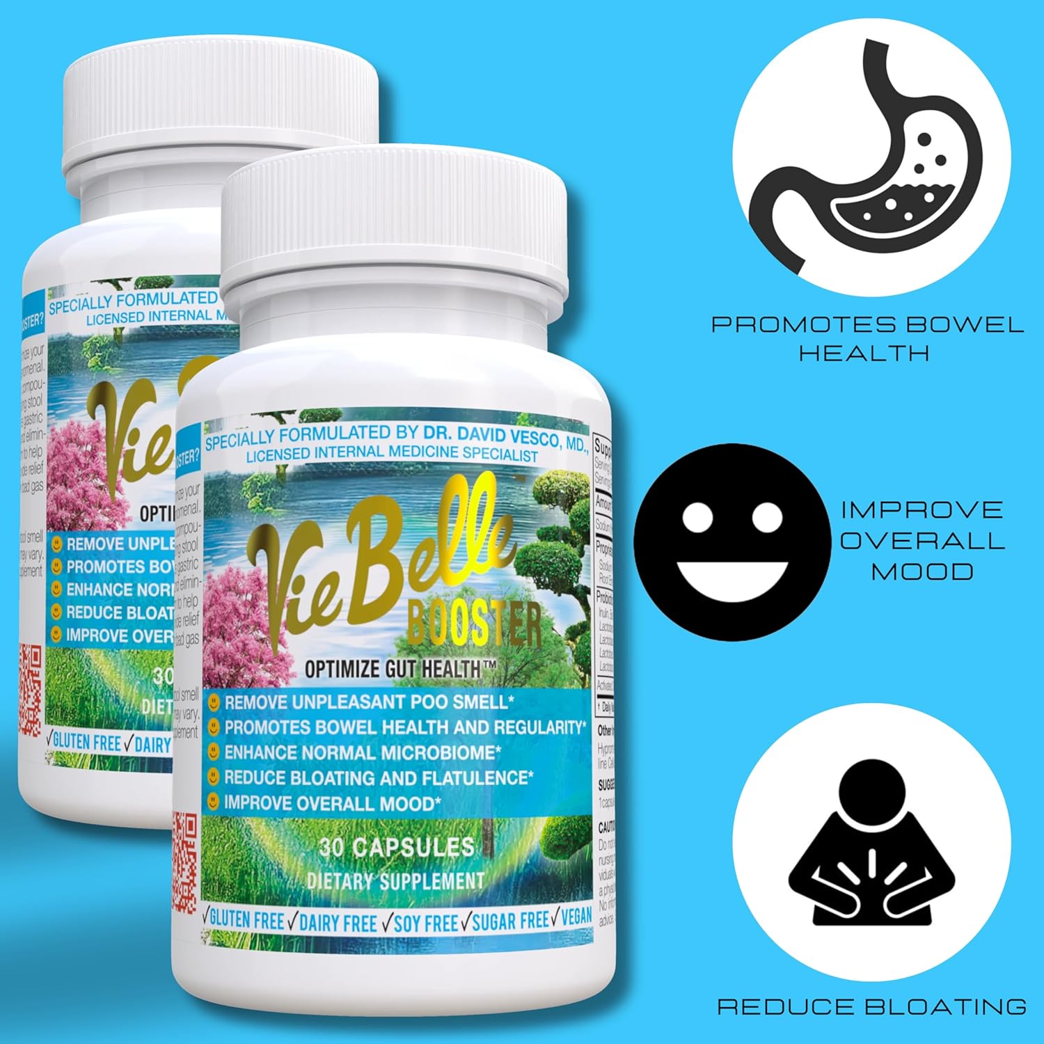 Doctor-Formulated Gut Health Supplement - All-Natural Ingredients for Bowel Health, Microbiome Support, Reduce Bloating, Enhance Mood - 30 Capsules