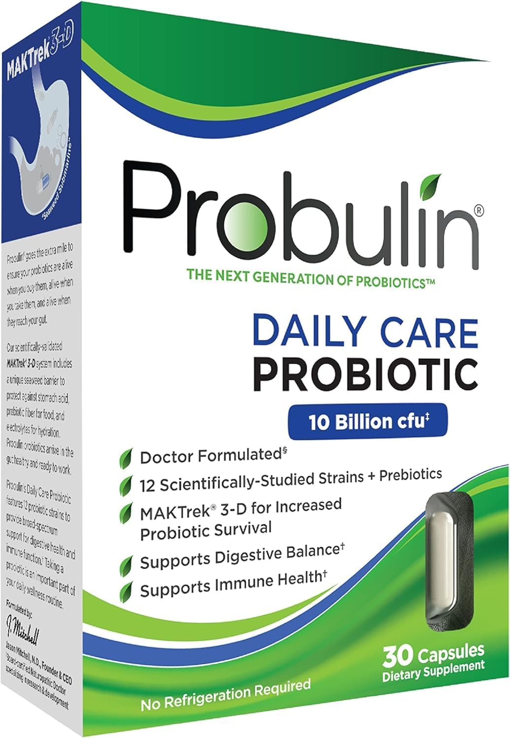 Doctor Formulated Probulin Daily Care Probiotic - 10 Billion CFU - 12 Strains - 60 Vegan Capsules x3 - Digestive & Immune Support