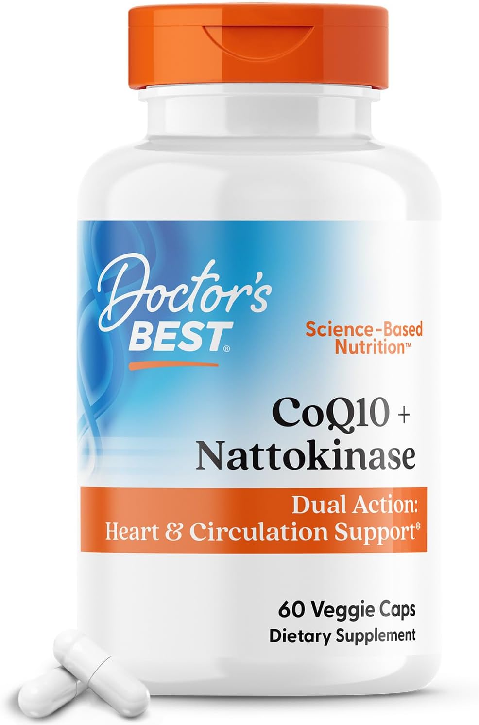 Doctor's BEST CoQ10 100 mg and Nattokinase 2,000FU Capsules for Heart and Circulation - Non-GMO, Gluten Free, Vegan - 60 Count