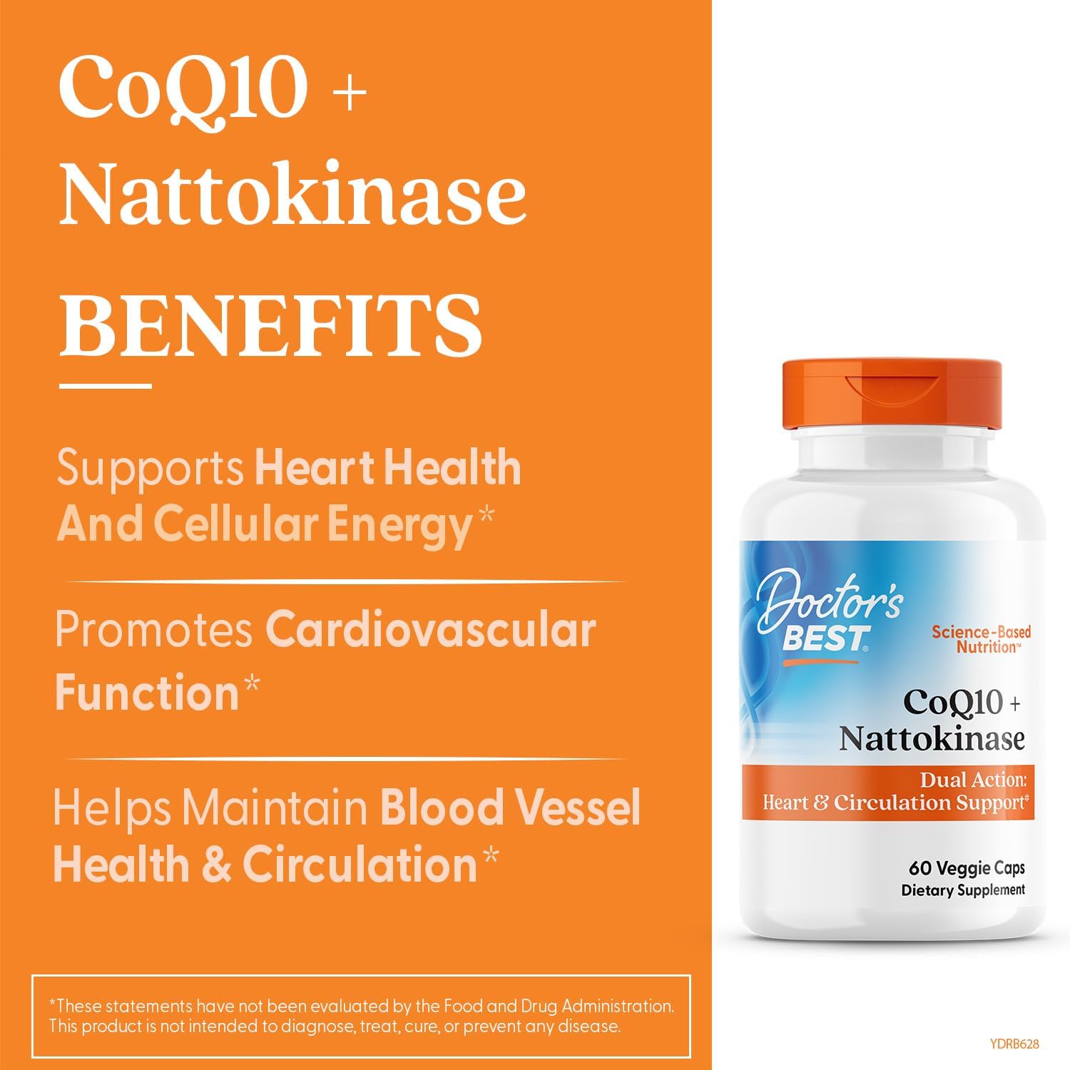 Doctor's BEST CoQ10 100 mg and Nattokinase 2,000FU Capsules for Heart and Circulation - Non-GMO, Gluten Free, Vegan - 60 Count