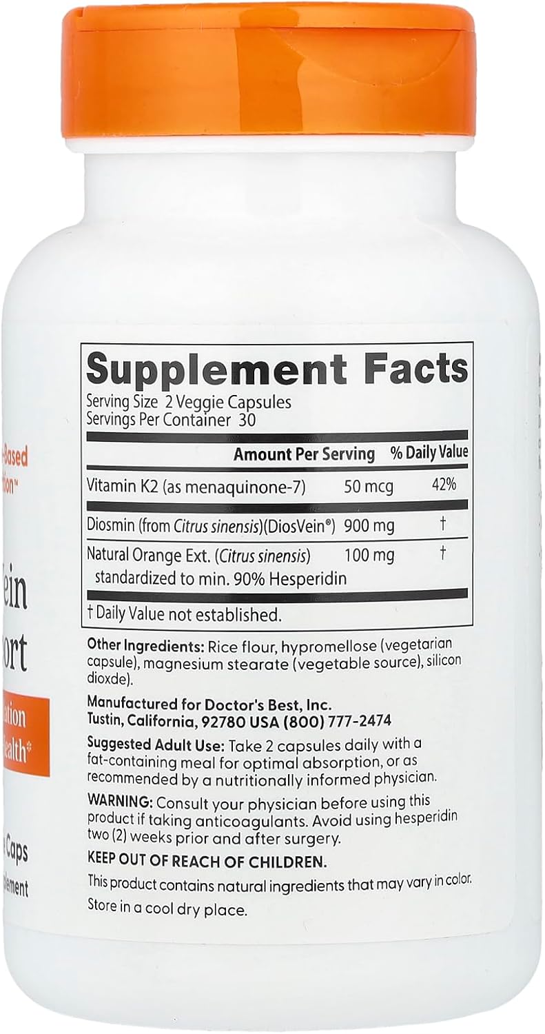 Doctor's Best Vein Support with DiosVein and MenaQ7, 60 Vegetable Capsules