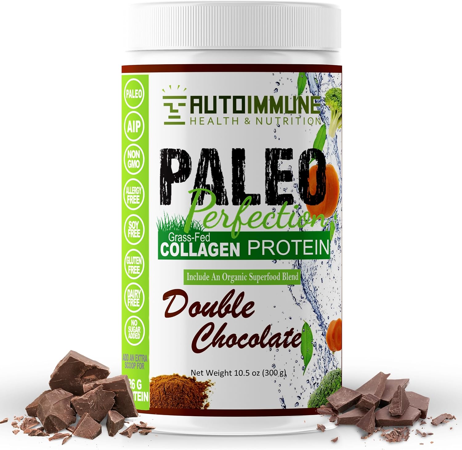 Double Chocolate Grass-Fed Beef Collagen Protein Powder with Stevia - Paleo, Keto, SCD, AIP-Friendly Blend with Superfoods