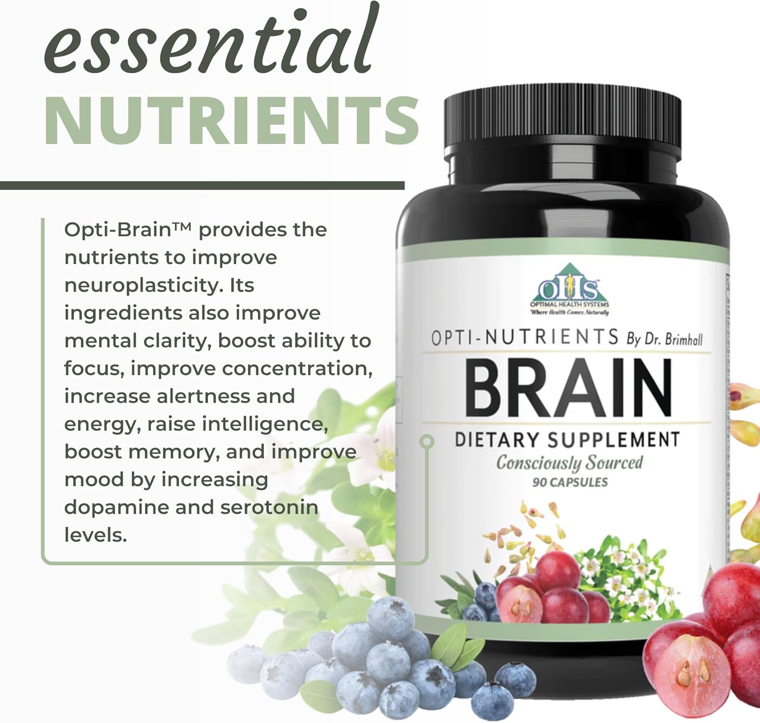 Dr. BrimHall Opti Nutrients Opti-Brain Capsules for Conscious Sourcing and Optimal Health - 90 Count