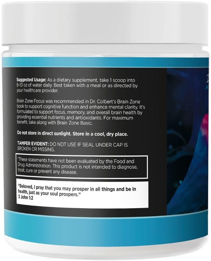 Dr. Colbert MD Brain Zone Focus Powder - Lemon-Lime Flavor with Alpha GPC, D-Ribose, N-Acetyl L-Tyrosine - Enhances Brain Energy and Focus - 5.29 oz