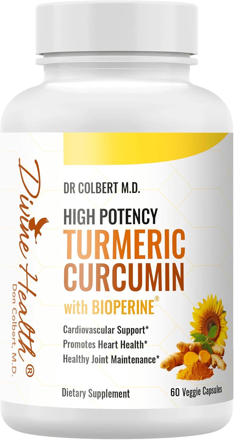 Dr. Colbert's Divine Health High Potency Turmeric with Bioperine Capsules - 60 Count, 500MG Root Extract