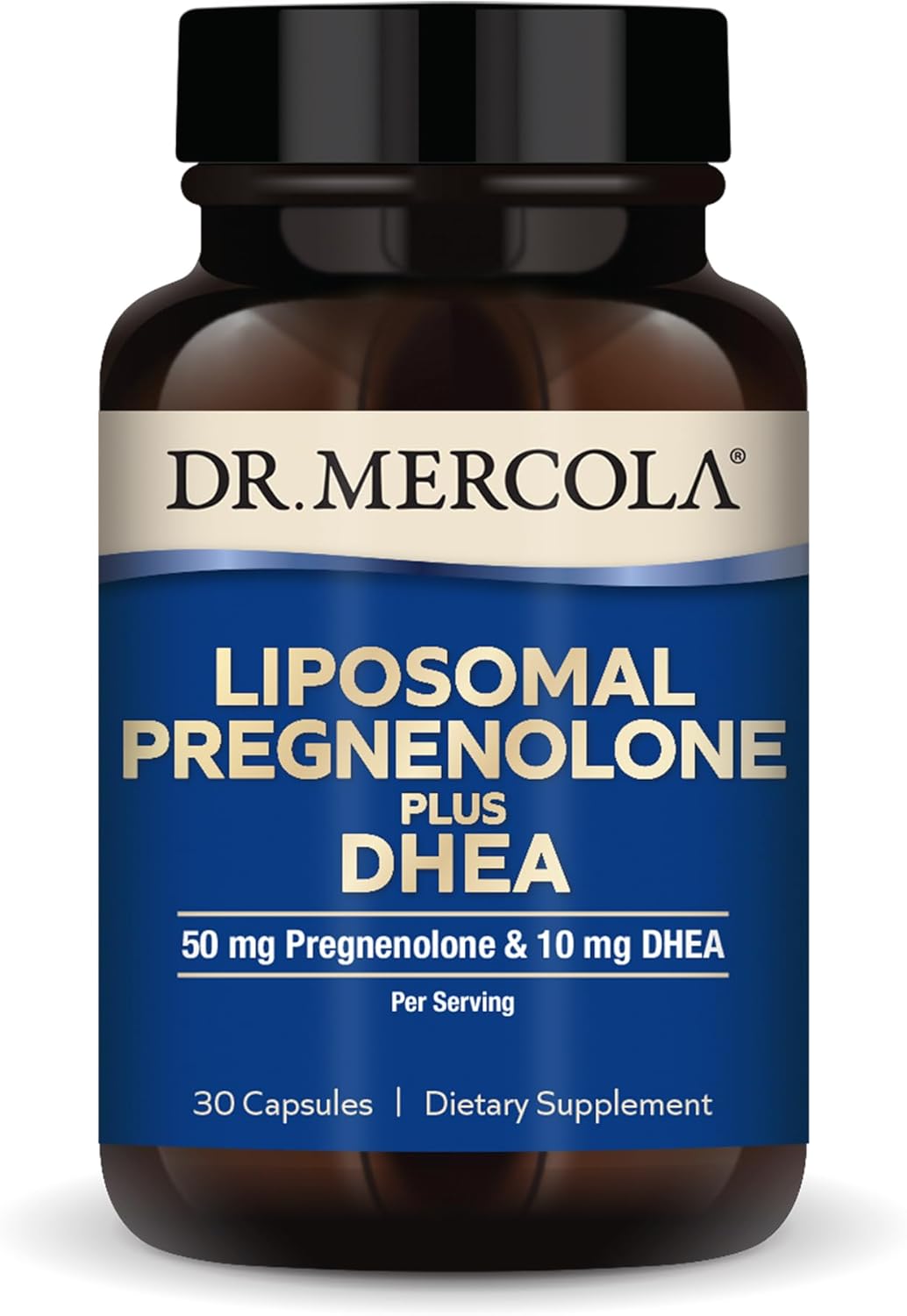 Dr. Mercola Liposomal Pregnenolone Plus DHEA Capsules - 50mg Pregnenolone & 10mg DHEA - Non-GMO Dietary Supplement - 30 Servings