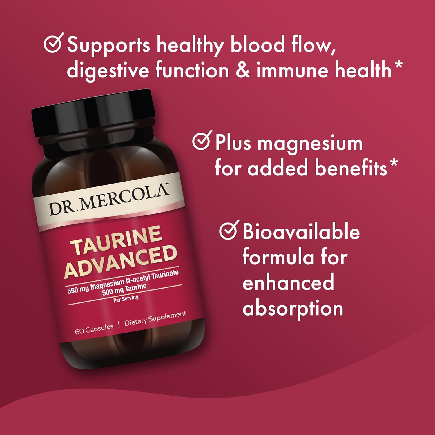 Dr. Mercola Taurine Advanced Dietary Supplement - 500mg Per Serving, Supports Muscle Function, Non-GMO - 30 Servings