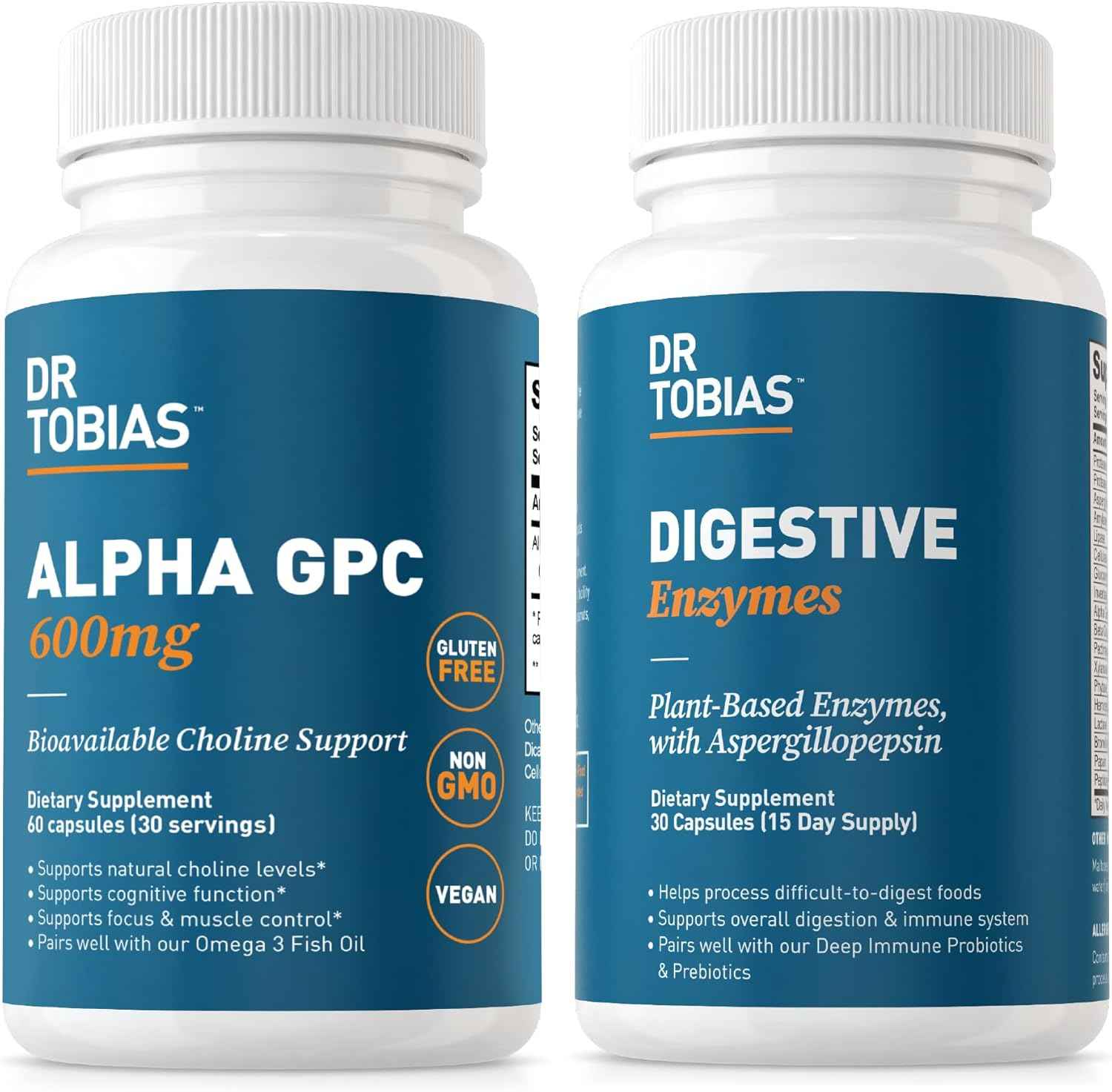 Dr. Tobias Alpha GPC & Digestive Enzymes - Support Cognitive Function & Everyday Gut Health with Bioavailable Choline Supplement & Premium Enzymes for Digestion, Non-GMO