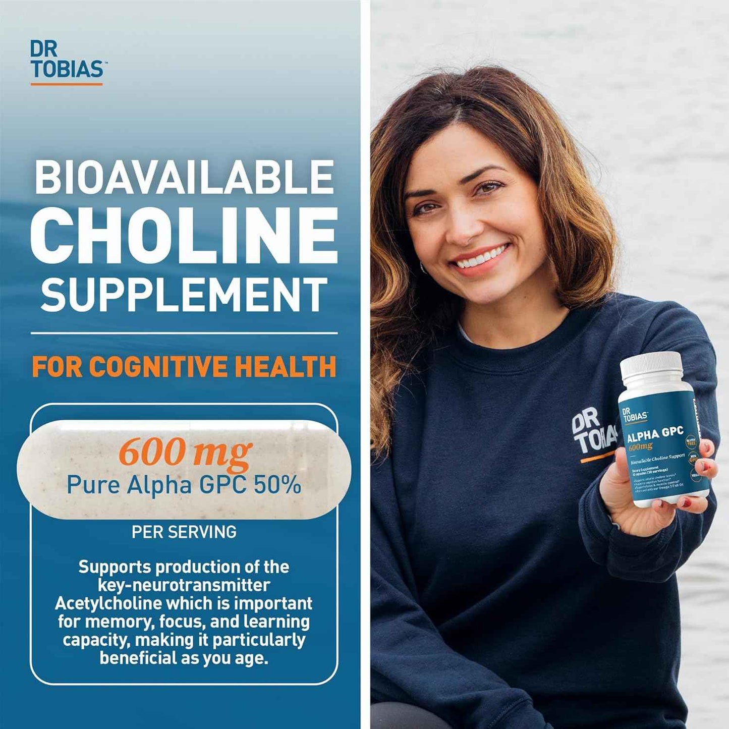 Dr. Tobias Alpha GPC & Digestive Enzymes - Support Cognitive Function & Everyday Gut Health with Bioavailable Choline Supplement & Premium Enzymes for Digestion, Non-GMO