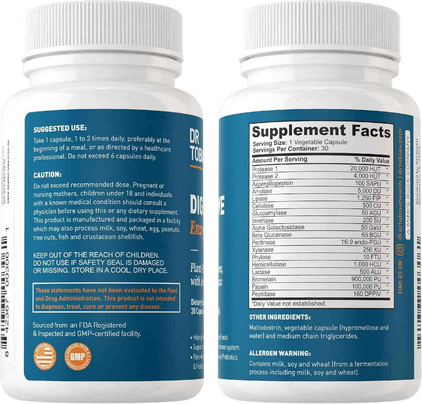 Dr. Tobias Alpha GPC & Digestive Enzymes - Support Cognitive Function & Everyday Gut Health with Bioavailable Choline Supplement & Premium Enzymes for Digestion, Non-GMO