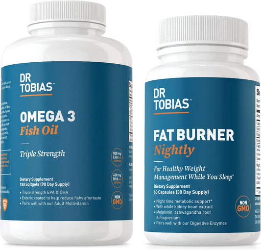 Dr. Tobias Nightly Omega 3 Fish Oil &  Healthy Weight Support  - Supports Heart, Brain, Immune Health, Nighttime Metabolism - Non-GMO