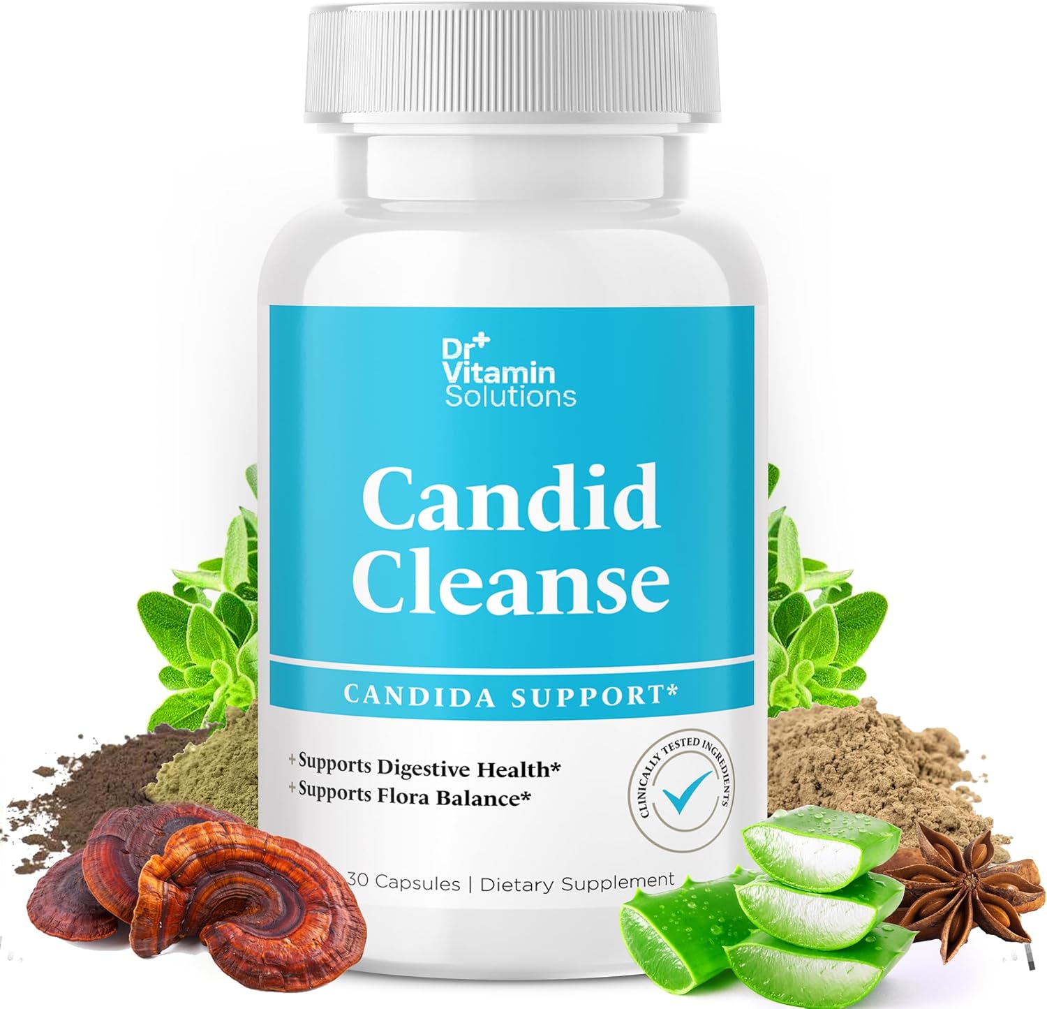 Dr. Vitamin Candida Cleanse Supplement - Promotes Digestive Health & Flora Balance - Oregano, Caprylic Acid, LactoSpore - 30 Caps