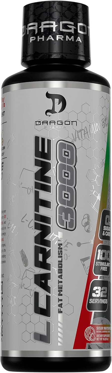 Dragon Pharma L-Carnitine 3000: Amino Acid Energy Supplement for Increased Workout Performance, Appetite Control - Sour Watermelon, 32 Servings